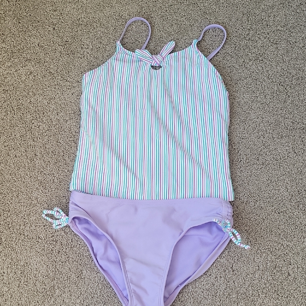 Cat & Jack Multicolor Striped Bikini with Purple Bottom